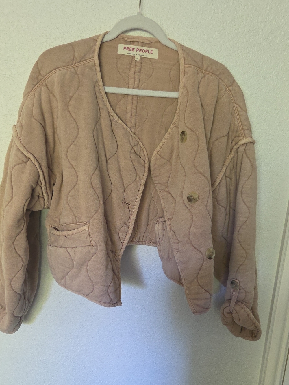 Free People Quilted Cropped Jacket in Blush